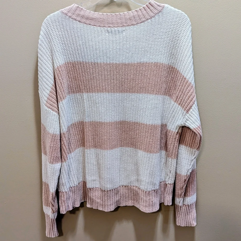 American Eagle Outfitters V-Neck Sweater - Pink and Cream